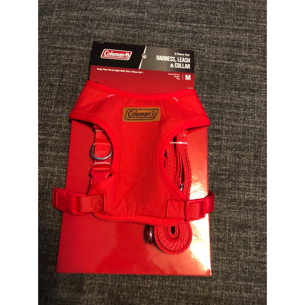 Coleman Dog M Harness/leash/collar Red New